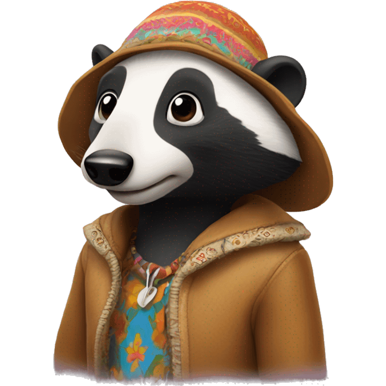 badger dressed like a 60's hippie emoji