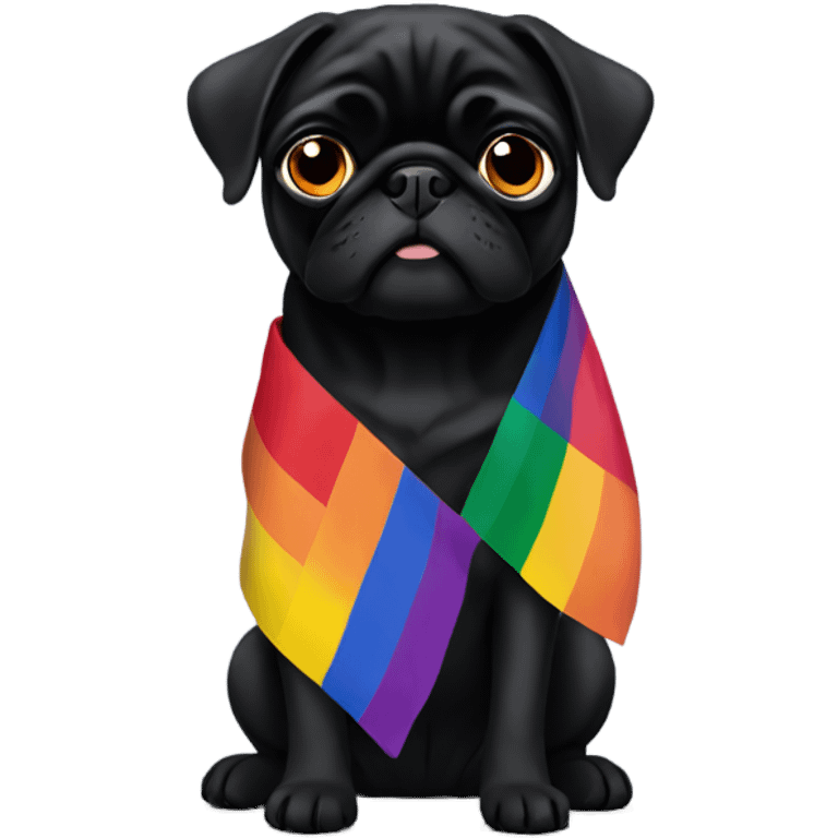 Black pug with pride flag emoji