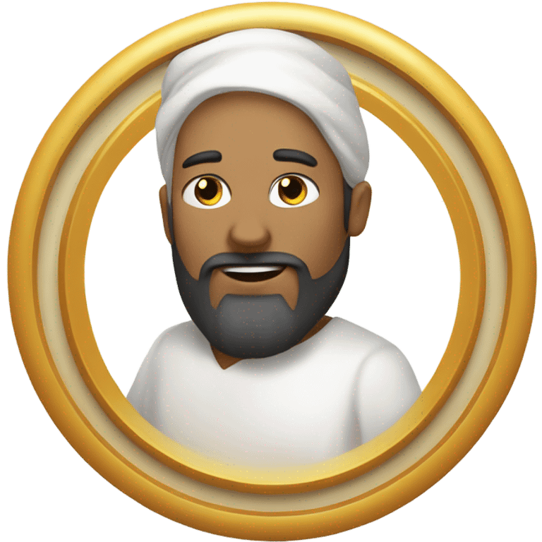 a bearded man, wearing a white tunic, with a golden circle floating above his head emoji