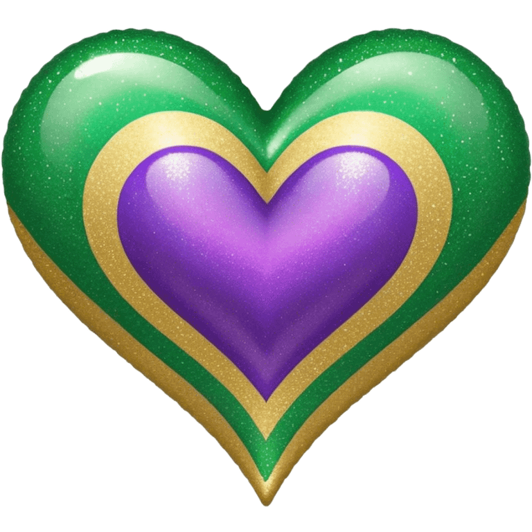 Gold, purple and green glitter ombré Mardi Gras heart emoji