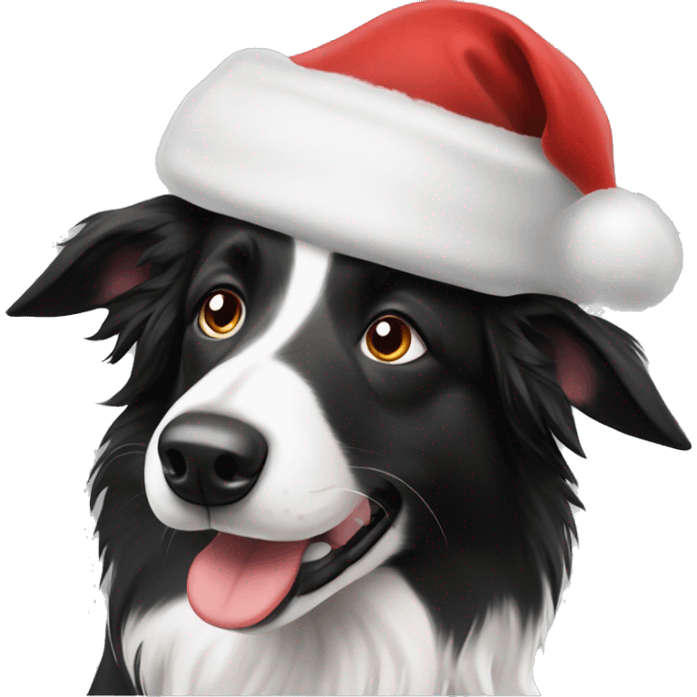 Boarder collie dog wearing Santa hat emoji