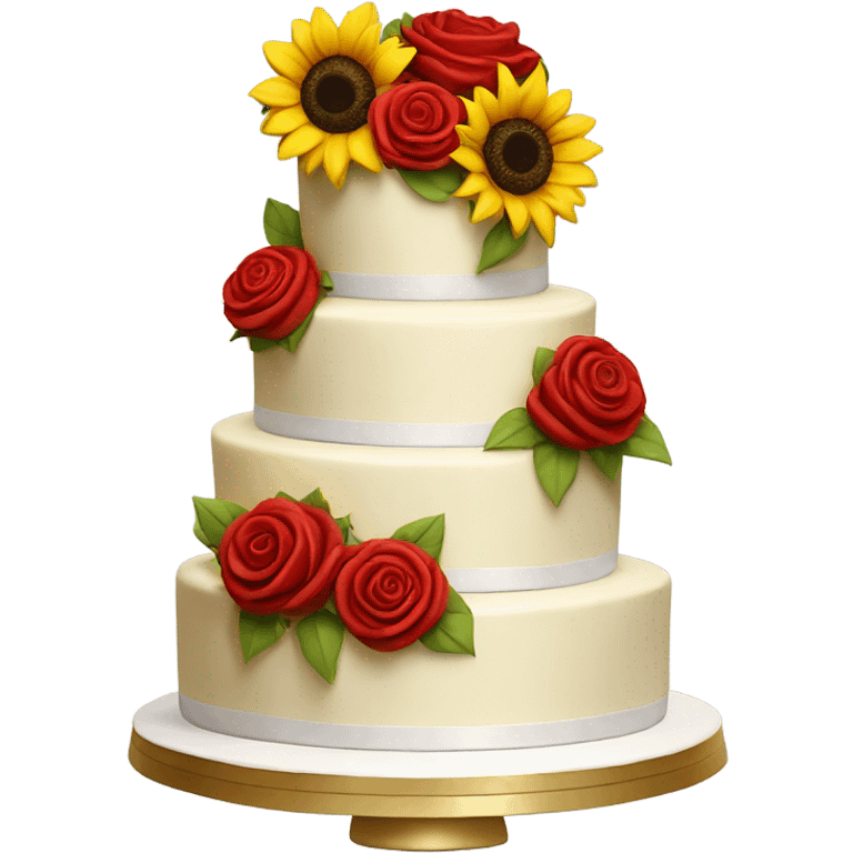 a wedding cake with sunflowers and roses  emoji