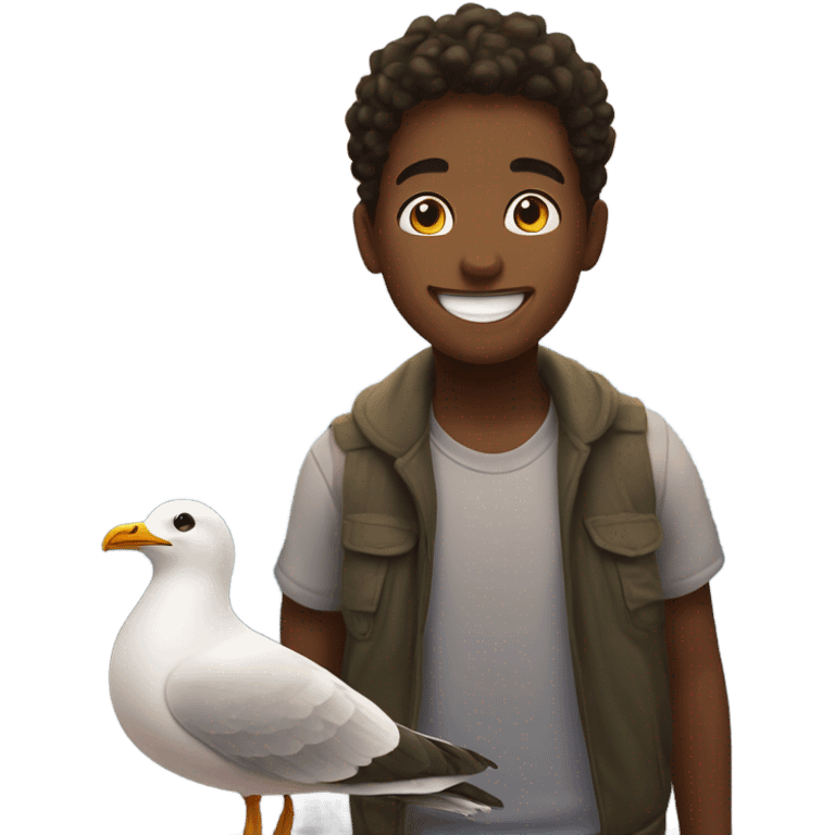 Seagull smiling boy at sunset  emoji