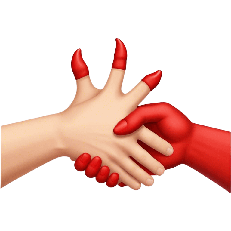 Regular human hand, shaking hands with a devil hand ￼ emoji