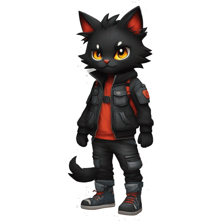 Edgy Shy Anthro boyish cool pretty dark black Litten-Pokémon-cat-fursona techwear emoji