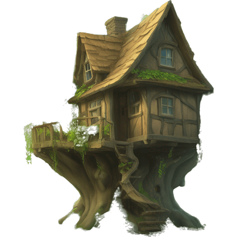 Fantasy tree house in an overgrown cottage  emoji