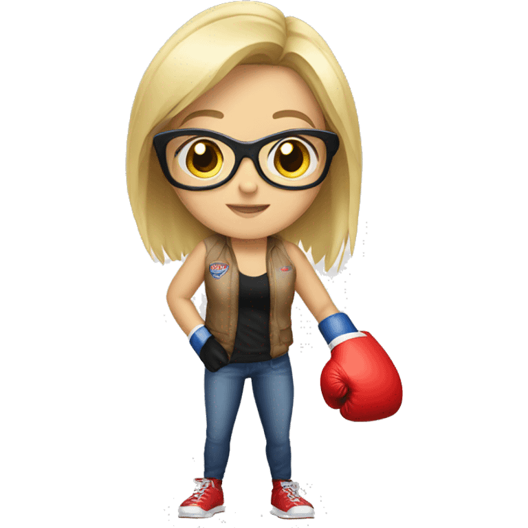 Blonde girl brunette with glasses  with boxing gloves emoji