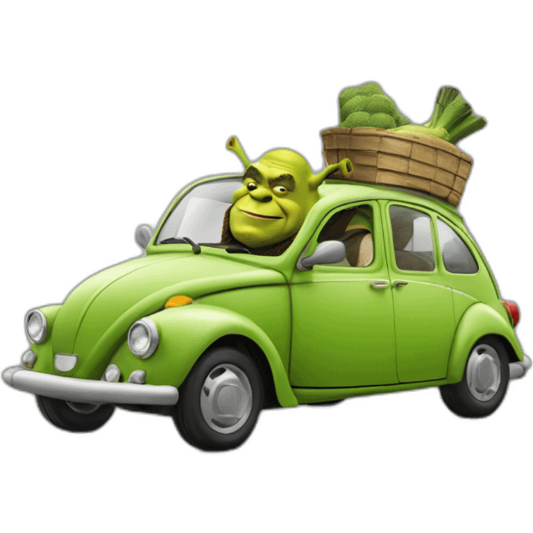 shrek in wolkswagen with logo emoji