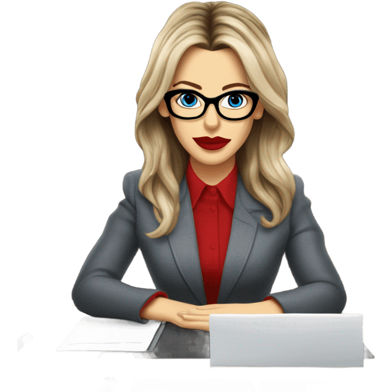 Realistic Kate Beckinsale blue eyes wearing glasses in a business meeting red lipstick  emoji