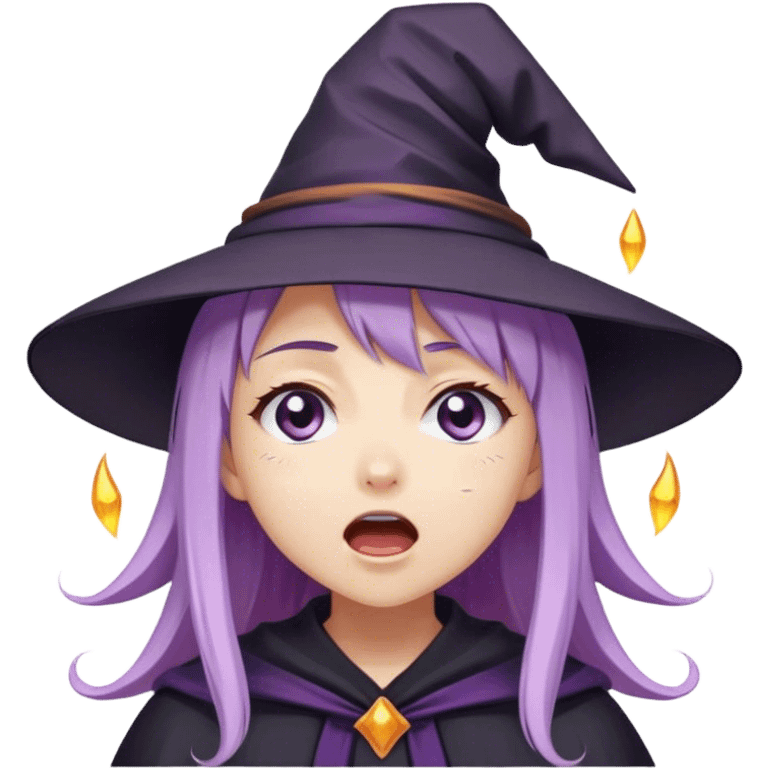 cute anime girl with lilac hair in a witch hat cries and screams loudly with her eyes closed emoji