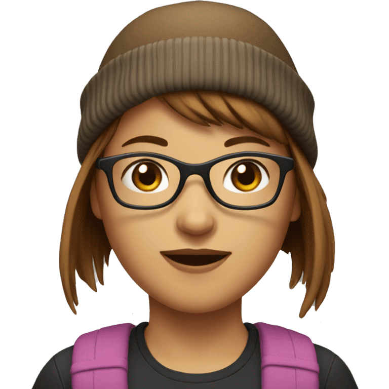 Girl with brown short hair and bangs with glasses and wearing a beanie  emoji