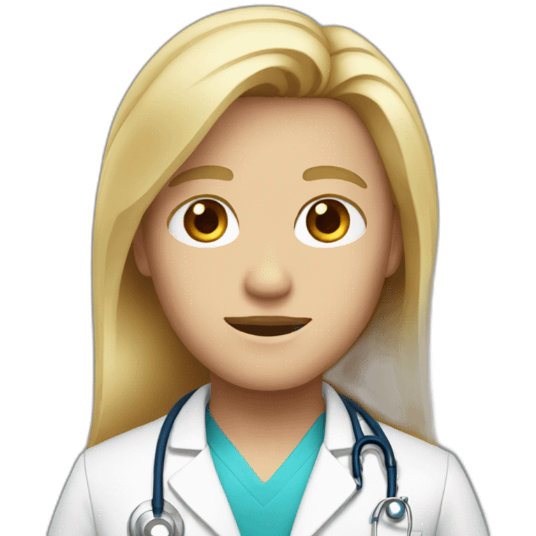 doctor with longblond hair and blue eyes and red face emoji