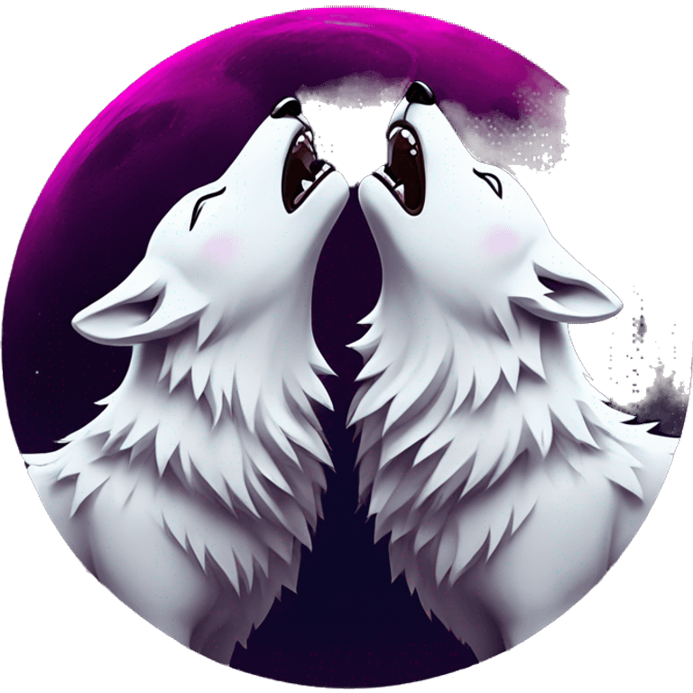 white two wolves howling on dark magenta moon  emoji