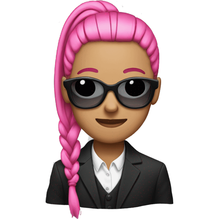 Skull emoji with a high pink ponytail wearing a black suit emoji