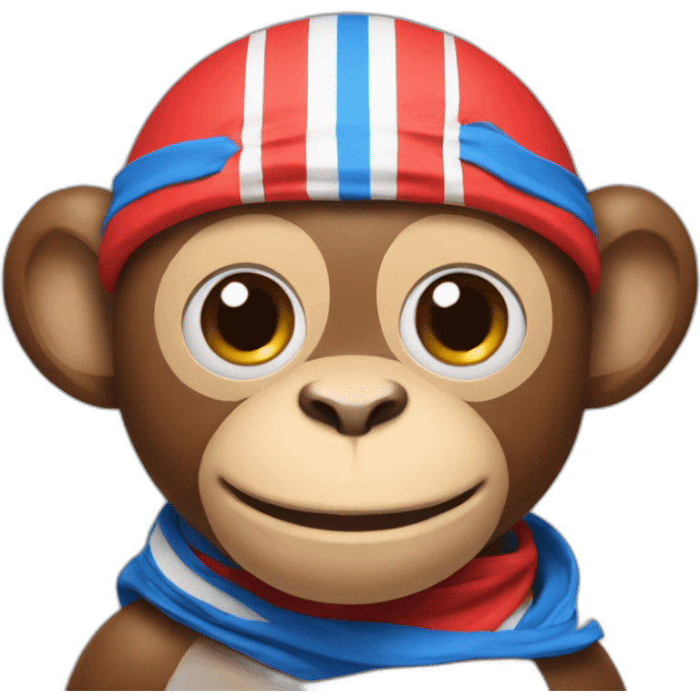 monkey with sports bandana, 3 stripes, bottom red, second blue, top white emoji