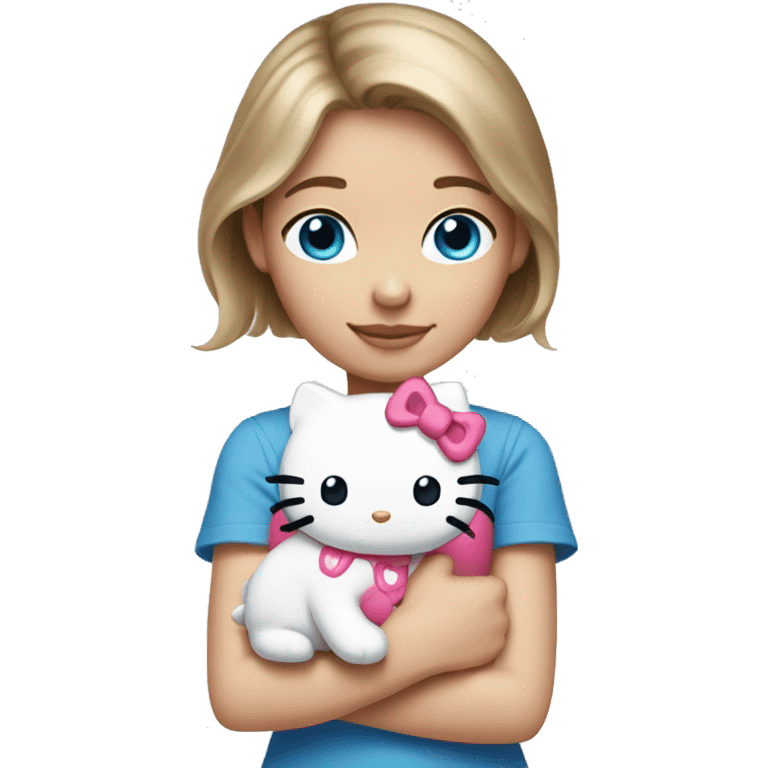 Girl with brown blond hair blue eyes holding a hello kitty  emoji