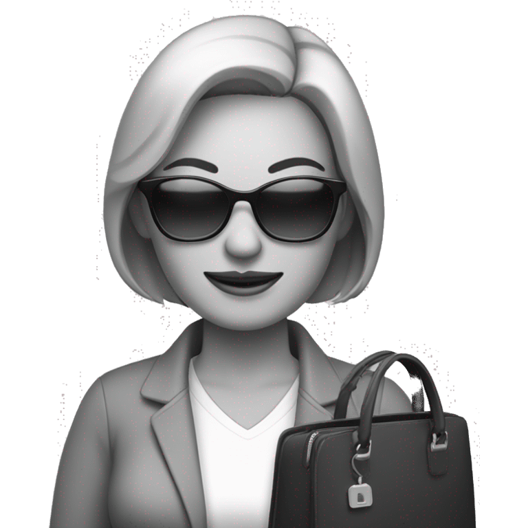 A middle-aged woman with a highlighted bob, trendy casual attire, large sunglasses, a handbag, and a smartphone, often showing an entitled expression. emoji