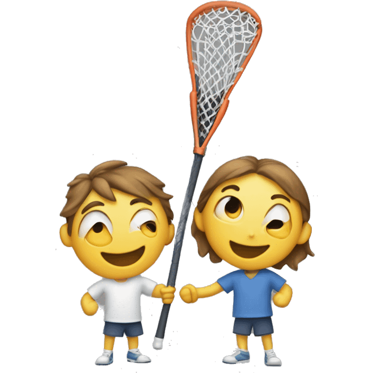 two kids with lacrosse sticks excited to see each other emoji