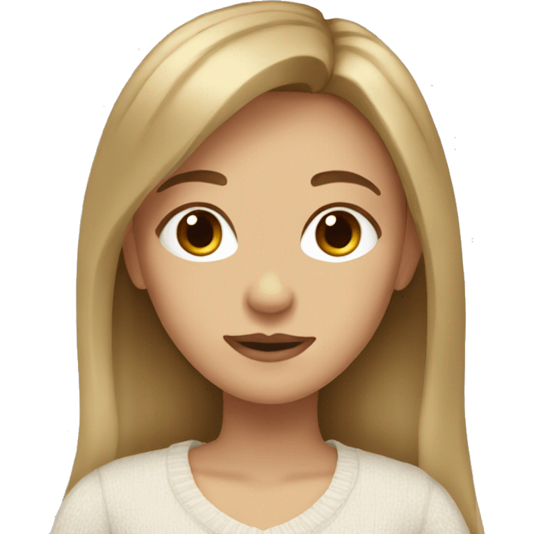 Girl with long dark blonde hair, bangs, brown hair and a white sweater emoji