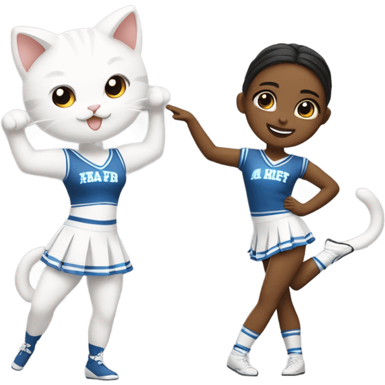 White-cat stretching-Cheerleader-blonde-pigtails emoji