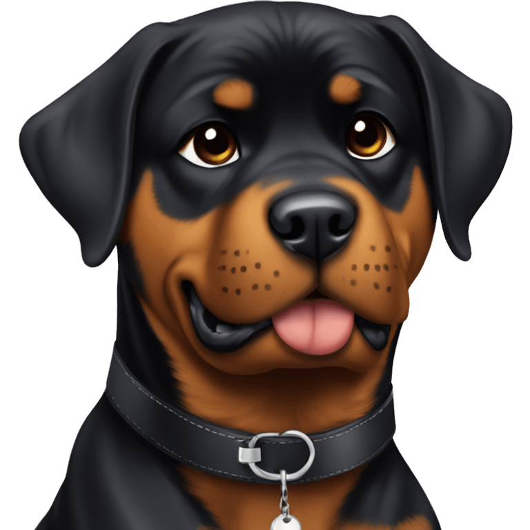 rottweiler wearing a collar that says “Tank” emoji