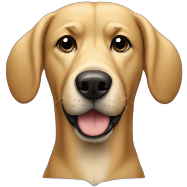 big blonde dog with half-floppy half-upright ears and a black face emoji