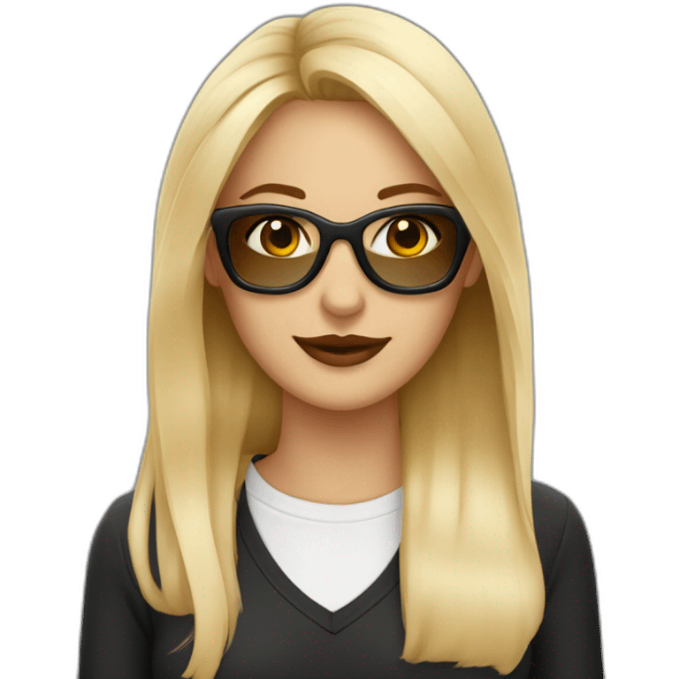 Mujer rubia con ojos cafe y gafas nEGRAS emoji