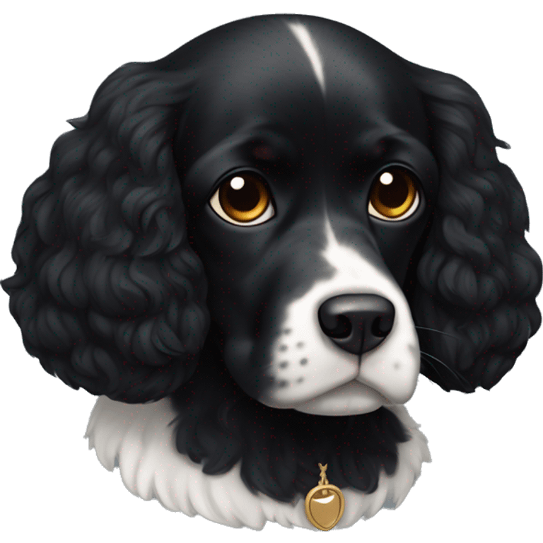 Small completely black king spaniel with black fur on his whole face and white fur on chest emoji