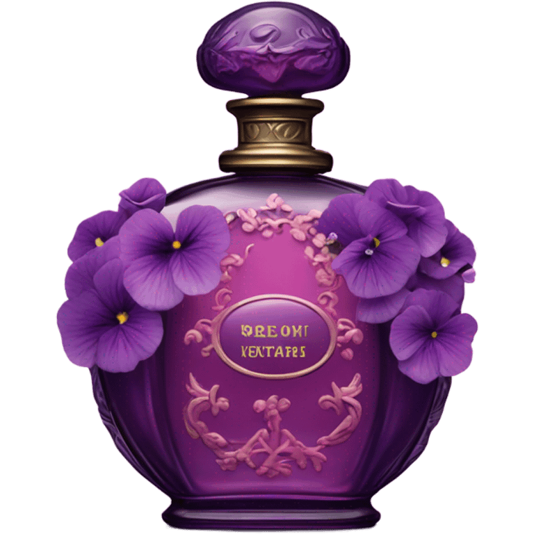 Dark pink vintage French style perfume bottle with violet pansies  emoji