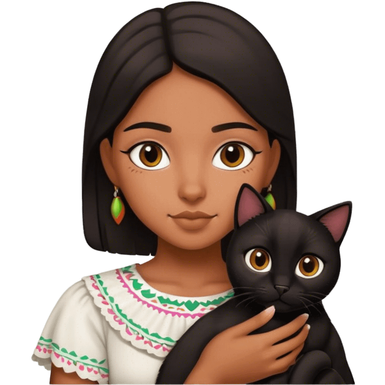 mexican girl holding a black cat emoji