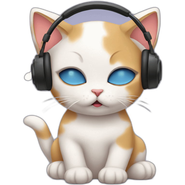 sad kitten listening to music with eyes closed emoji