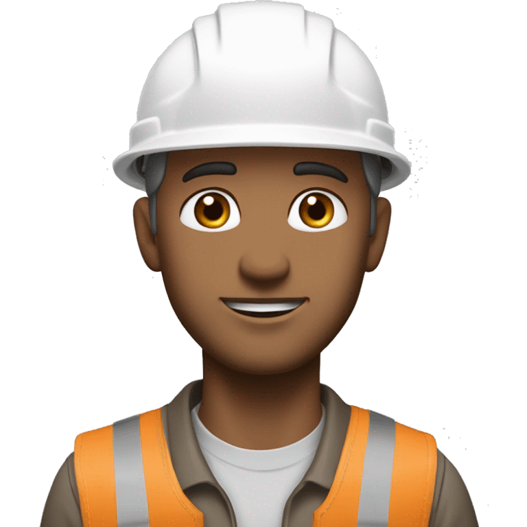 construction worker, full head shot, 3/4 view of face, white hard hat, male, adult, slight stubble, strong jawline, clear eyes visible, color palette: white, beige, gray and brown emoji