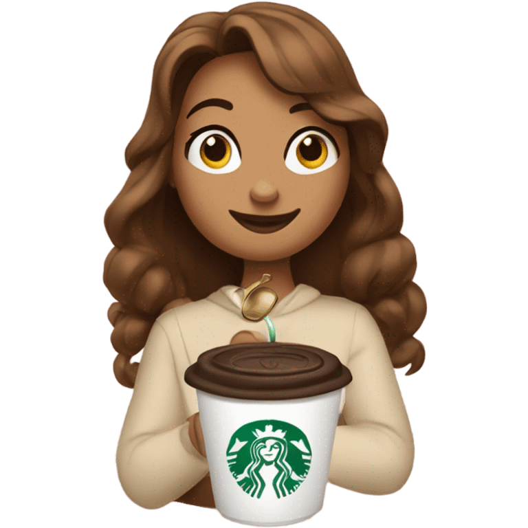 Bell from beauty and the beast in comfortable clothes with Starbucks coffee emoji