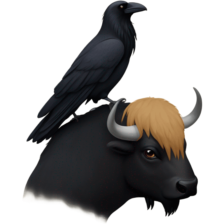 Raven sitting on a buffalo  emoji