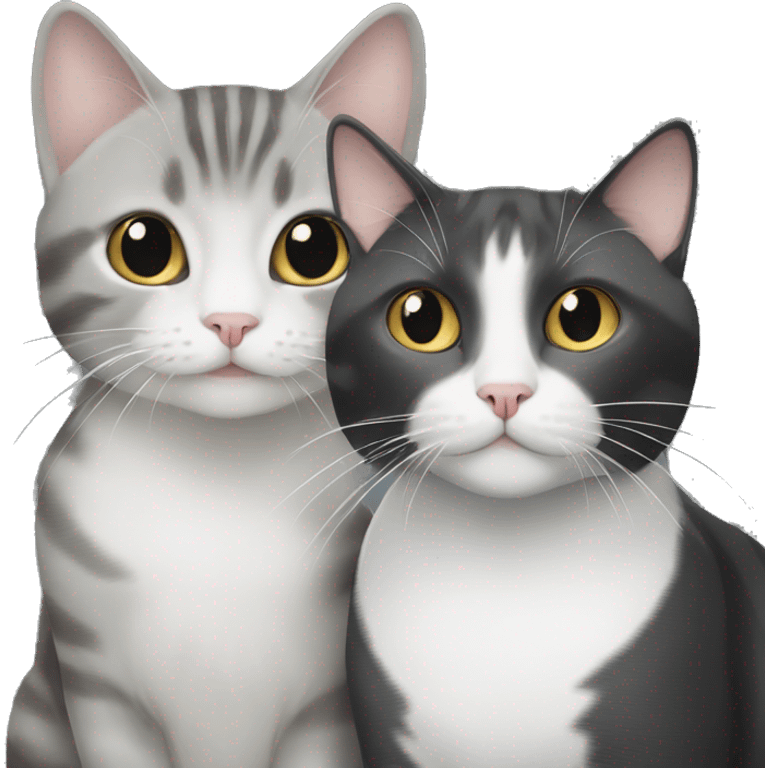 Grey cat and tabby cat and white and black cat emoji