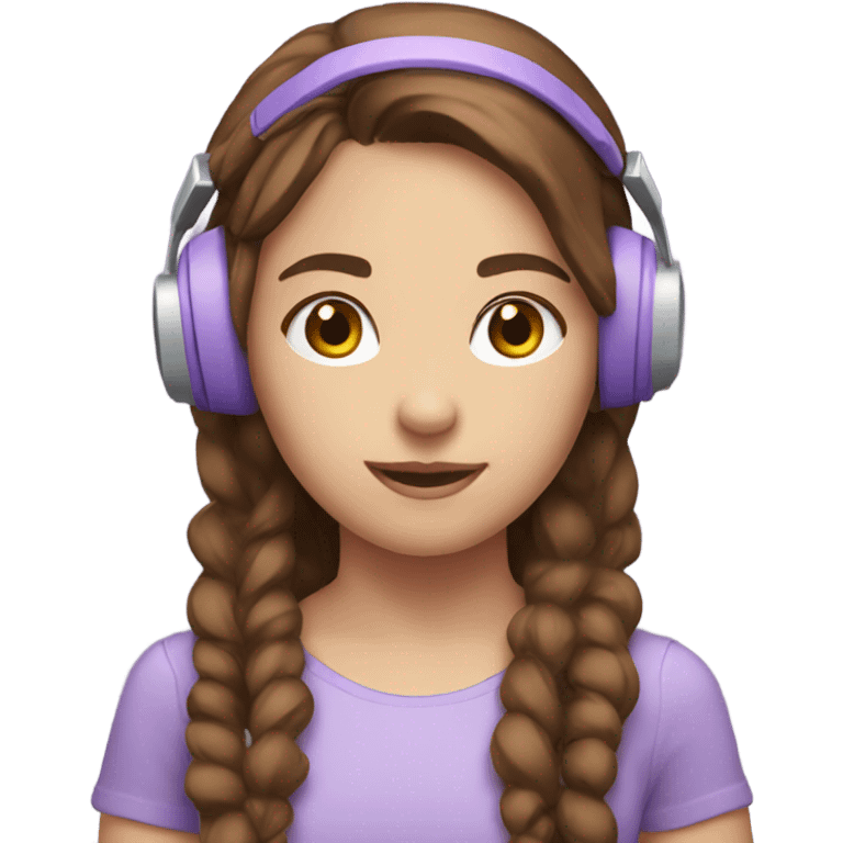 Gamer girl with brown hair lilac headset emoji