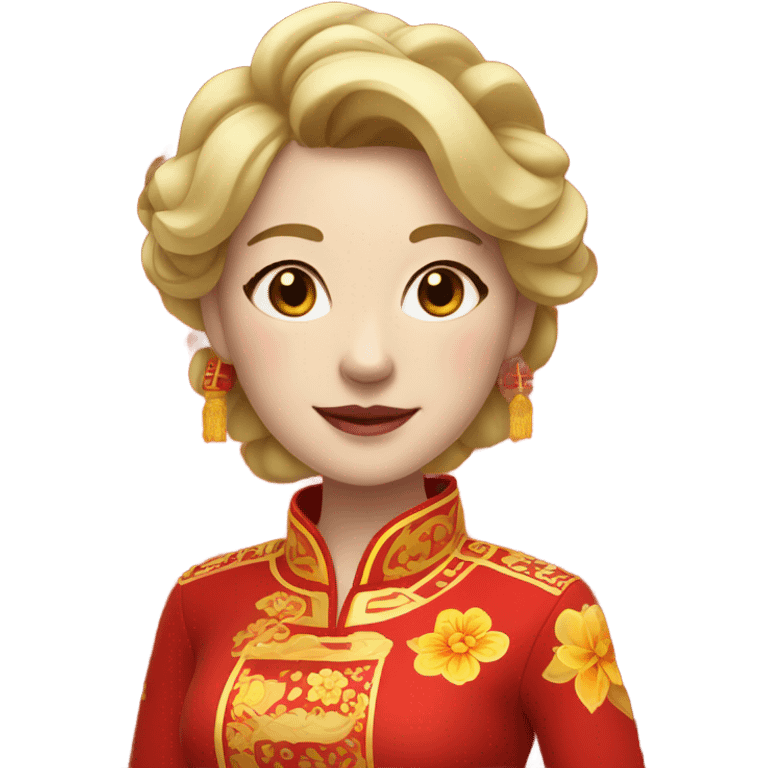 White woman with Chinese new year outfit  emoji