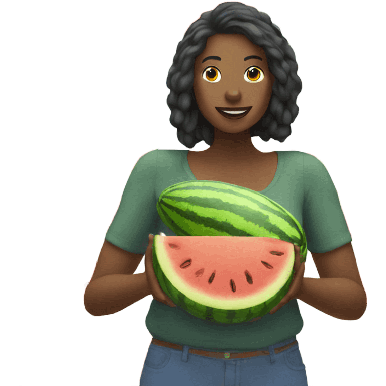 Woman holding watermelons with eggplant  emoji