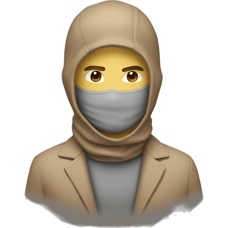 a guy with a light brown suit and a grey balaclava with "N." written on it emoji