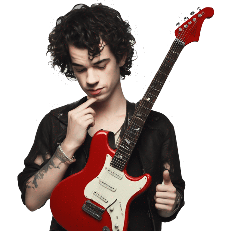 Matty healy playing a red guitar emoji