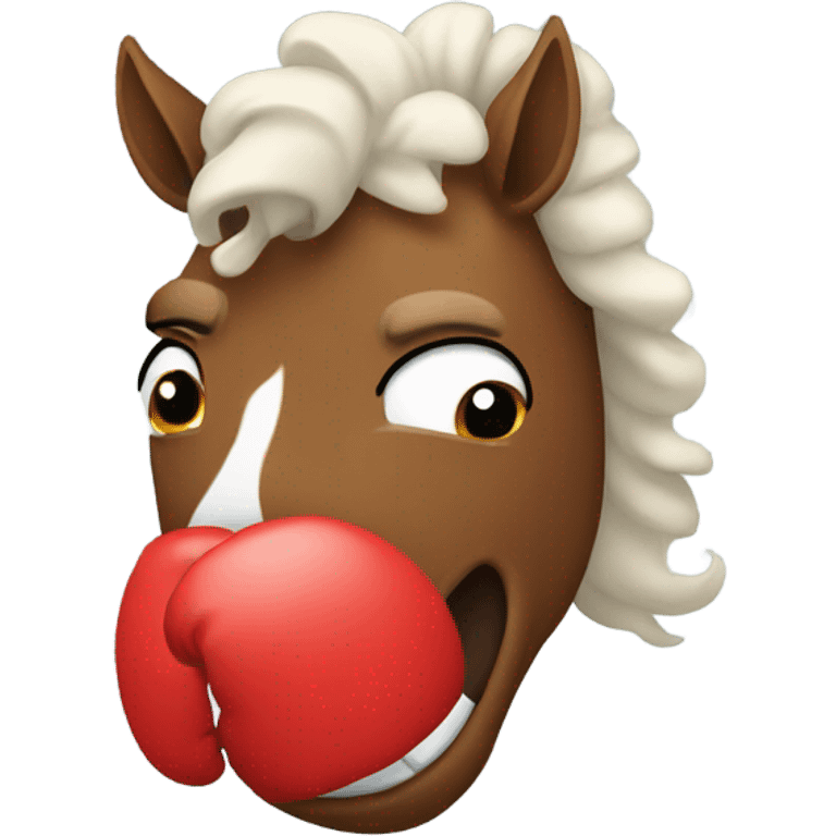 Horse wearing boxing gloves with big teeth and nappy hair emoji