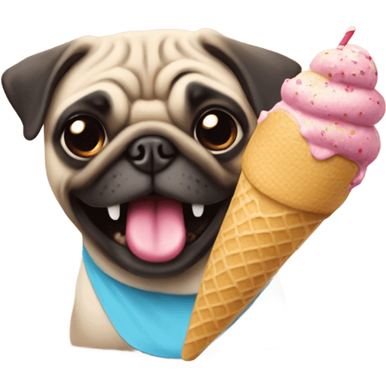 A pug eating a ice cream toy emoji