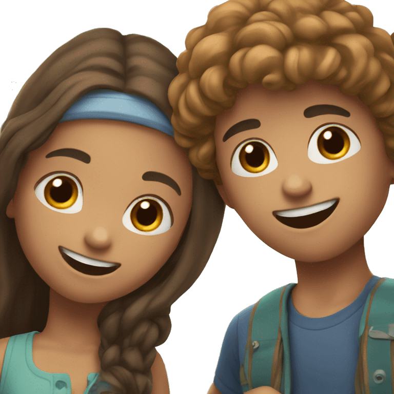 boy and girl with long brown hair having fun outdoors emoji