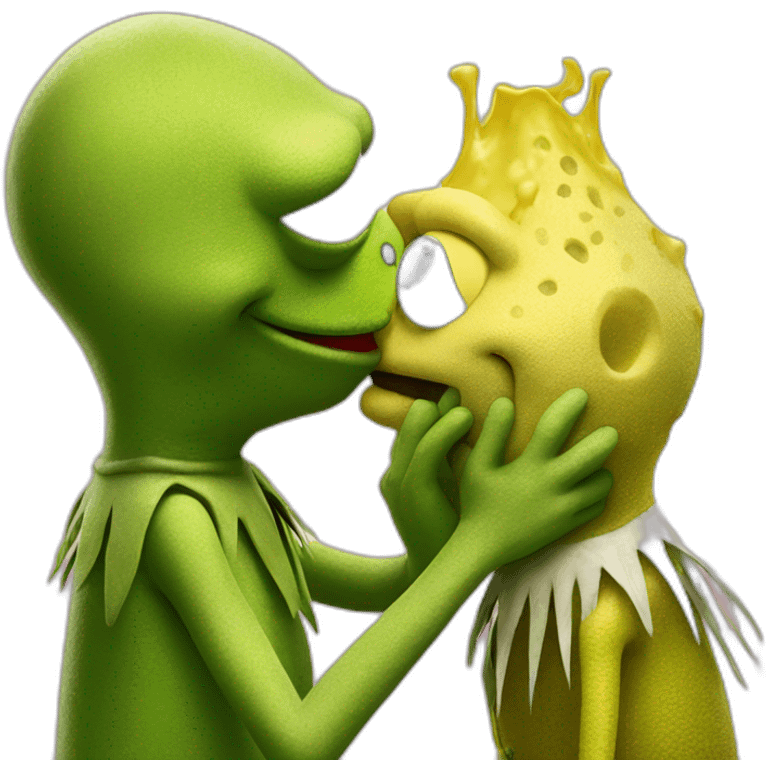 Kermit kissing spongebob emoji