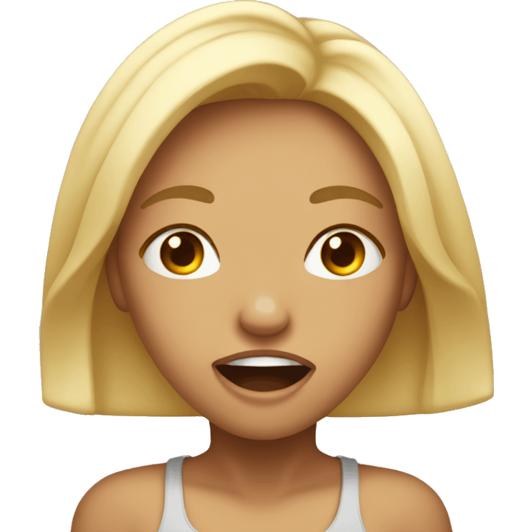 Tan girl with blonde hair standing up yawning emoji