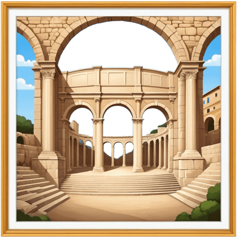 Cinematic Realistic Pula Arena Landmark Emoji, presenting the grand Roman amphitheater with towering stone arches. emoji