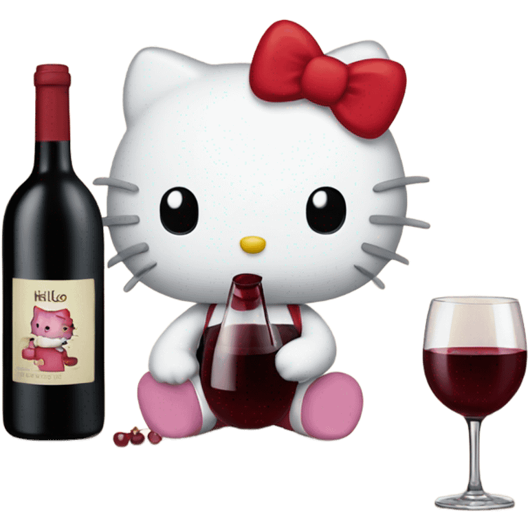 Hello Kitty drinking red wine emoji