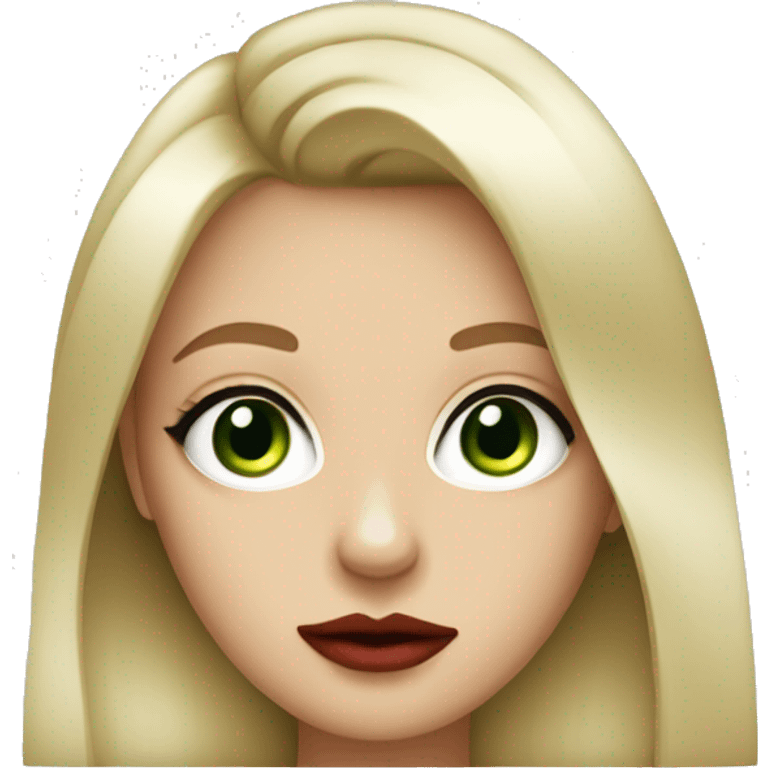 Blonde girl big green eyes with big red lips , eyeliner and a mole emoji