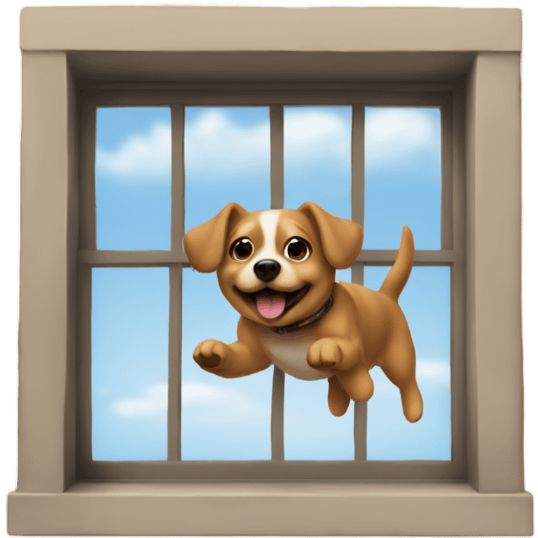 Small dog flying out a window  emoji