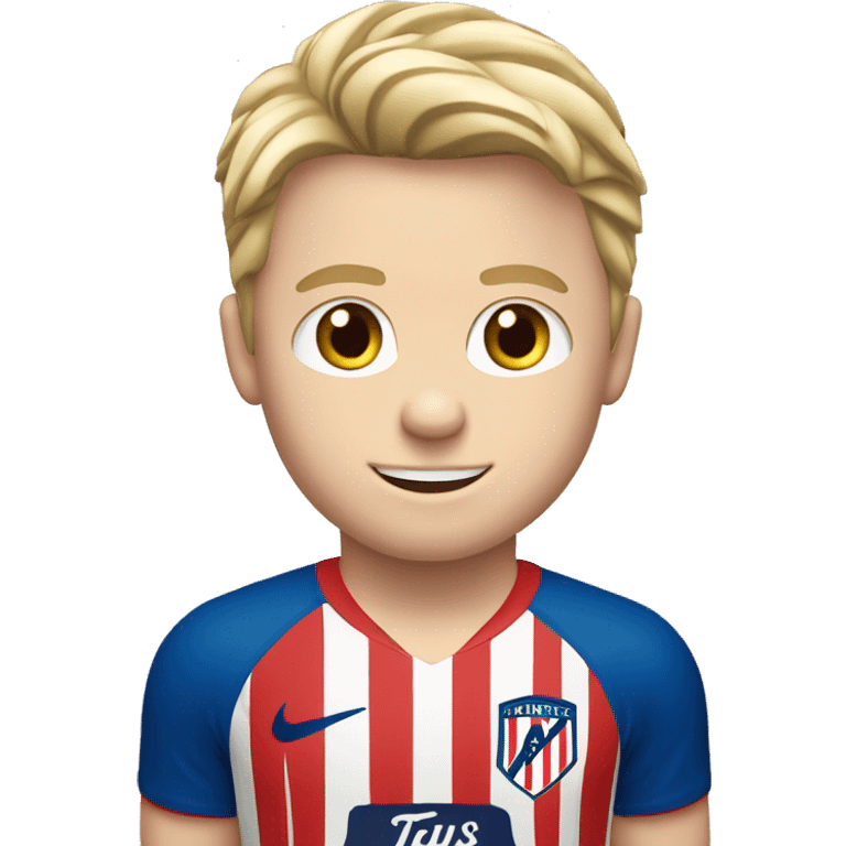 White boy with blond hair, no bear wearingAtletico de madrid shirt emoji